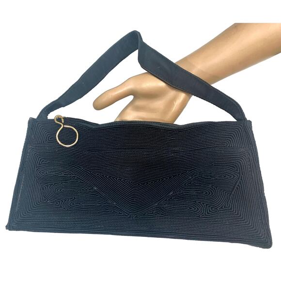 40s Black Cordé Purse | Retro Rockabilly Handbag - Picture 6 of 9